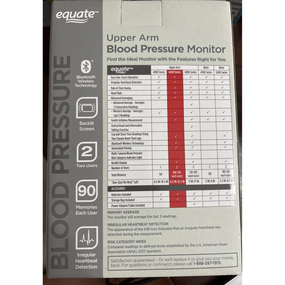 EQUATE 6000 Series Wireless Blood Pressure Series Upper Arm Monitor Black